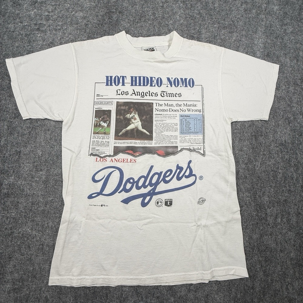 VTG 90s MLB LOS ANGELES DODGERS HIDEO NOMO NEWS PAPER LA TIMES 1995 T shirt M